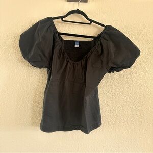 Old Navy Black Puff Sleeve Ruffled Blouse Empire Waist Size Large Minimalist Fun